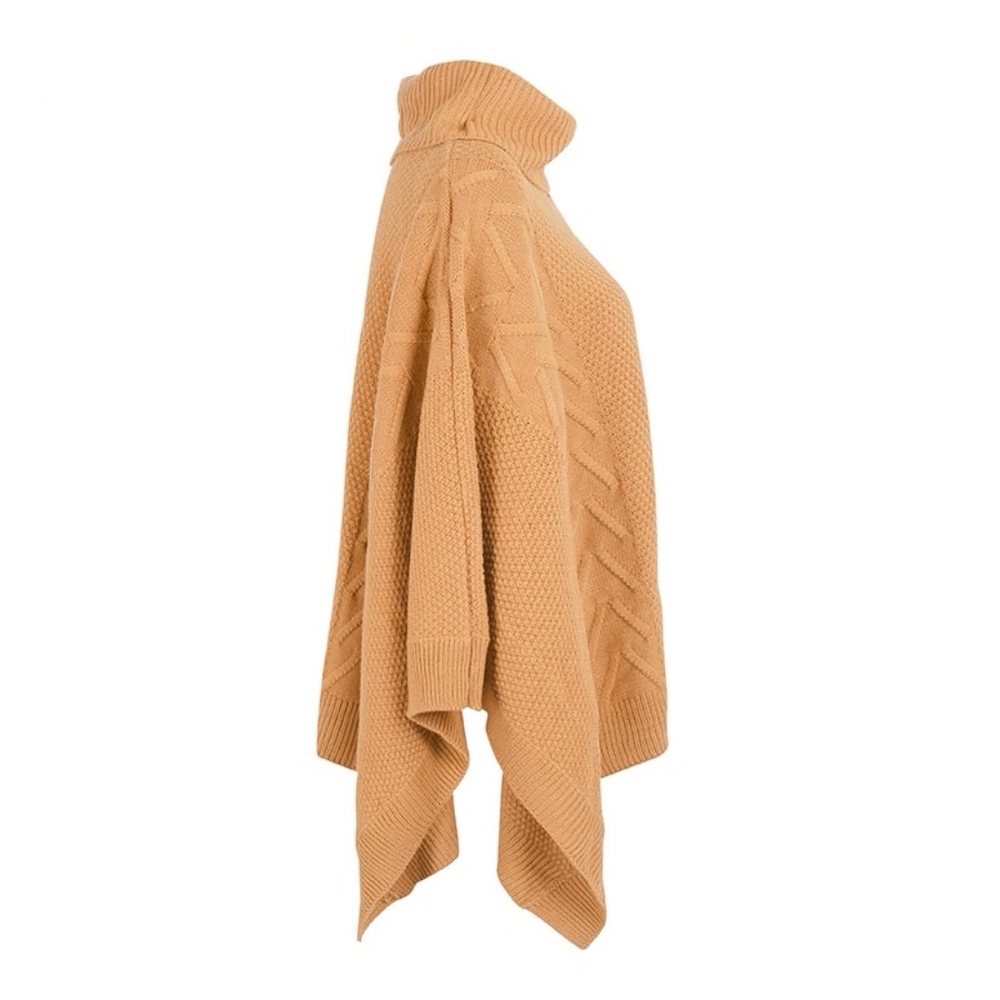 Camel Knit Cowl Neck Poncho One Size - Picture 7 of 8